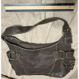 Emilie M Purse Handbag Brown Brass Accents Faux‎ Leather Pre-Owned Roomy
